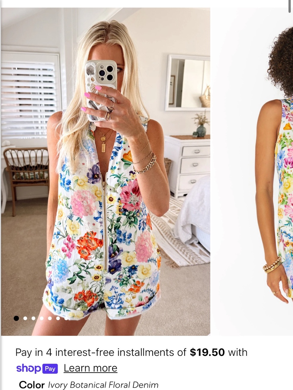 Show Me Your MuMu Ivory Botanical Floral Denim Zip Romper